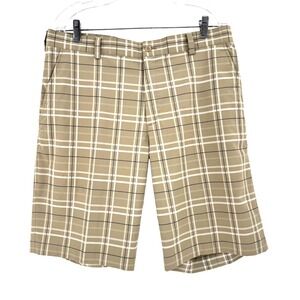 Nike Golf Dri-Fit Shorts Men's Size 34 Brown Plaid Activewear Performance Preppy